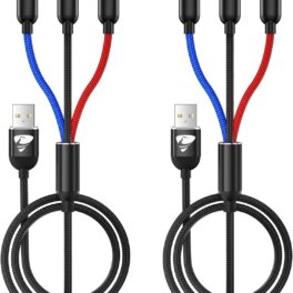 Aioneus Multi Charging Cable, Nylon Braided 3 in 1 Charging Cord Multi USB Cable Fast Charging Cord with Type-C, Micro USB and IPh Port, Compatible with Most Phones & iPads